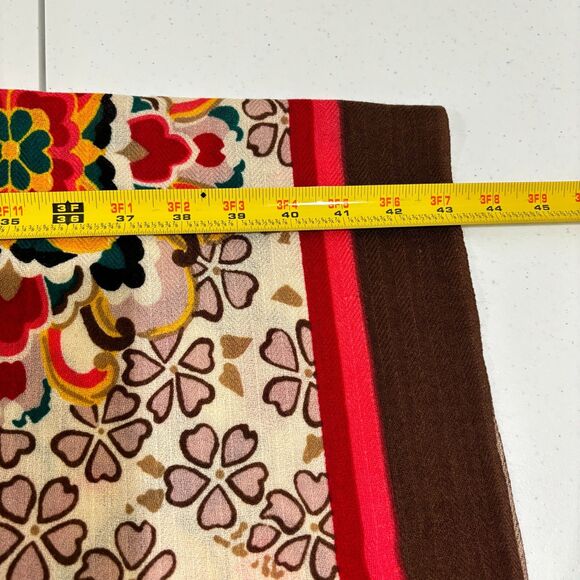 Dana Xu DX 100% Wool Large Scarf Pashmina Wrap Fringe Brown Floral Boho Shawl - Picture 6 of 8